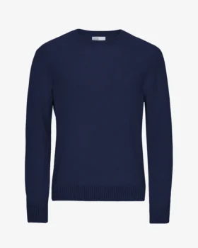 Jersey clásico de cuello redondo de lana merina - Azul marino