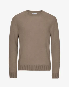 Jersey clásico de cuello redondo de lana merina - Gris topo cálido