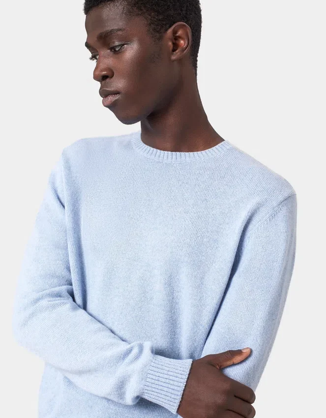 Jersey clásico de cuello redondo de lana merina - Gris topo cálido