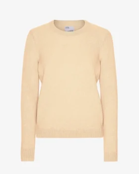 Jersey clásico de cuello redondo de lana merina para mujer - Amarillo suave