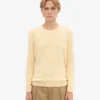 Jersey clásico de cuello redondo de lana merina para mujer - Amarillo suave