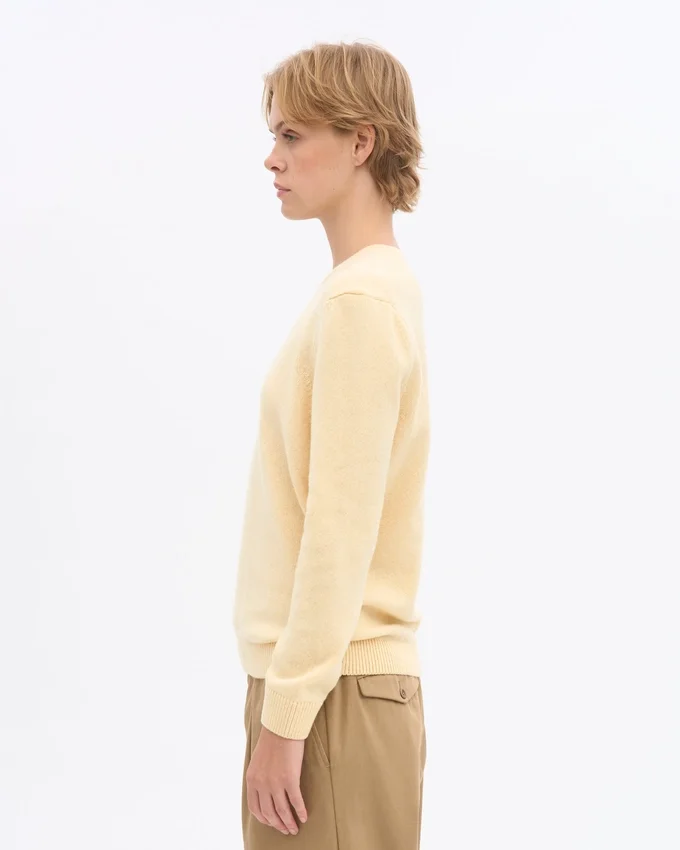 Jersey clásico de cuello redondo de lana merina para mujer - Amarillo suave