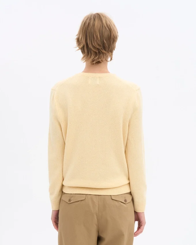 Jersey clásico de cuello redondo de lana merina para mujer - Amarillo suave