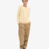 Jersey clásico de cuello redondo de lana merina para mujer - Amarillo suave