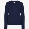 Jersey clásico de cuello redondo de lana merina para mujer - Azul marino