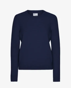 Jersey clásico de cuello redondo de lana merina para mujer - Azul marino