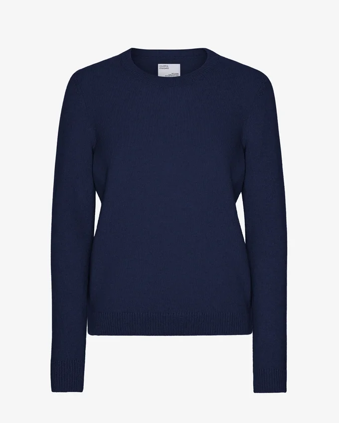 Jersey clásico de cuello redondo de lana merina para mujer - Azul marino