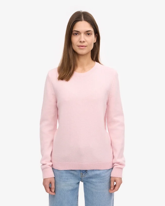 Jersey clásico de cuello redondo de lana merina para mujer - Azul marino