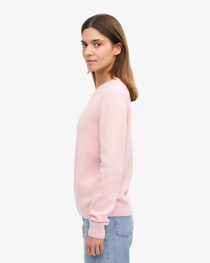 Jersey clásico de cuello redondo de lana merina para mujer - Azul marino
