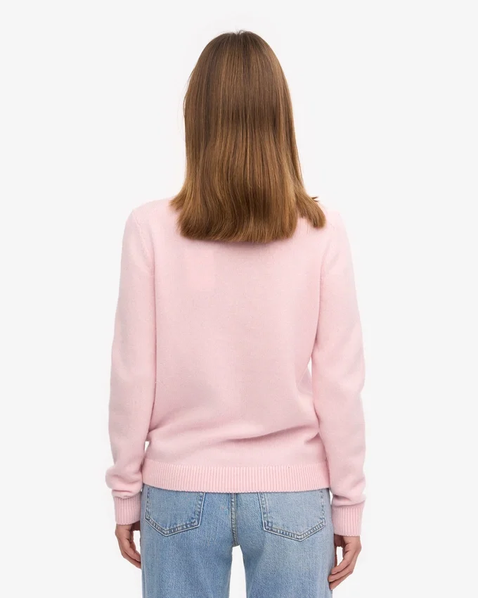 Jersey clásico de cuello redondo de lana merina para mujer - Azul marino