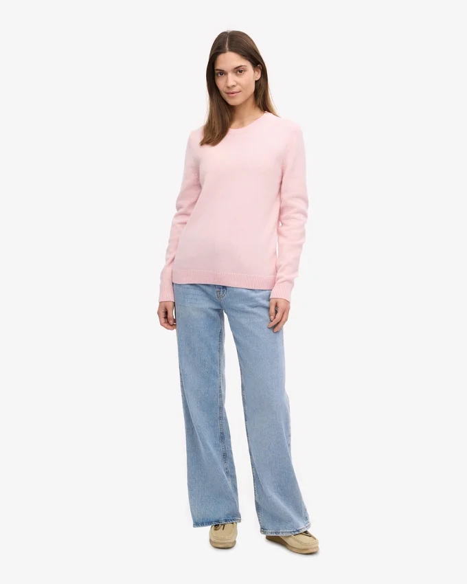 Jersey clásico de cuello redondo de lana merina para mujer - Azul marino
