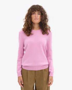 Jersey clásico de cuello redondo de lana merina para mujer – Flor de cerezo