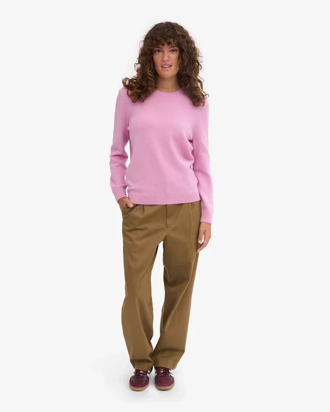 Jersey clásico de cuello redondo de lana merina para mujer - Flor de cerezo