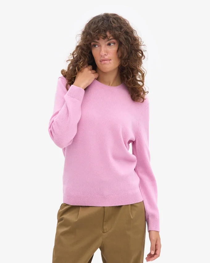 Jersey clásico de cuello redondo de lana merina para mujer - Flor de cerezo