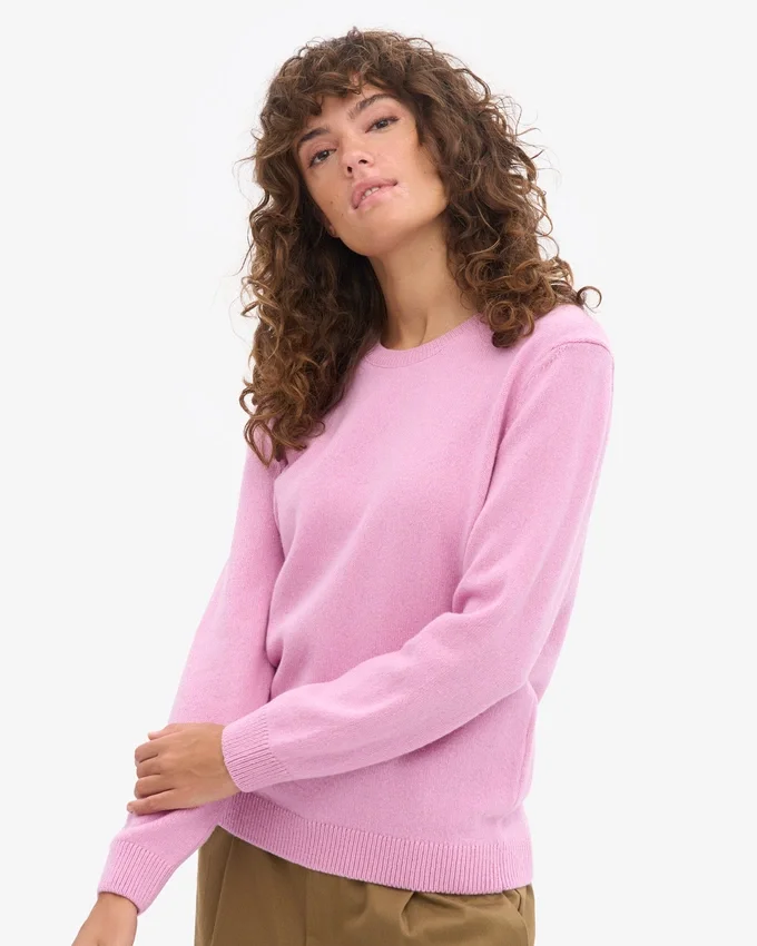 Jersey clásico de cuello redondo de lana merina para mujer - Flor de cerezo