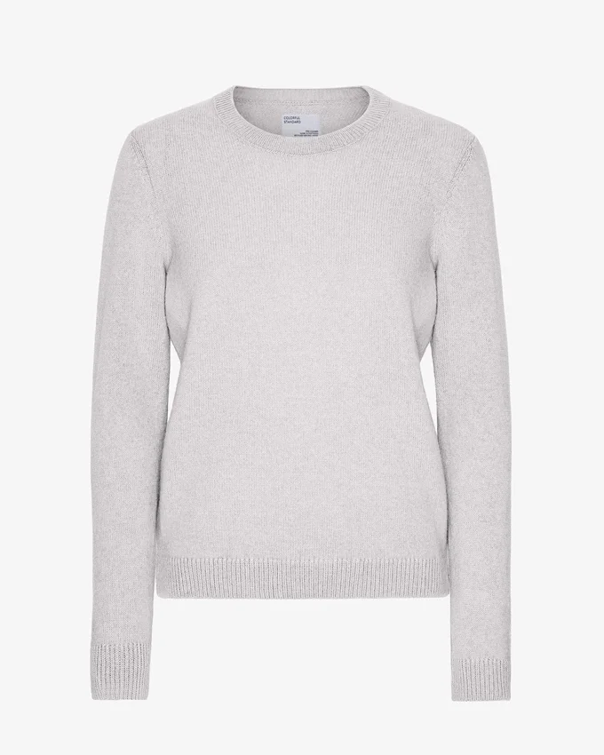 Jersey clásico de cuello redondo de lana merina para mujer - Mezcla de colores nieve
