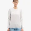 Jersey clásico de cuello redondo de lana merina para mujer - Mezcla de colores nieve