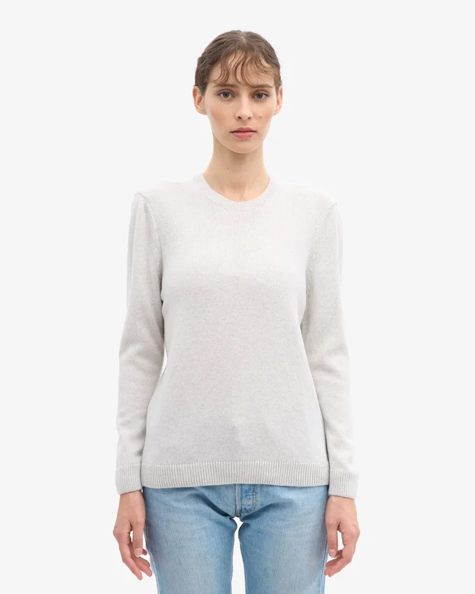 Jersey clásico de cuello redondo de lana merina para mujer - Mezcla de colores nieve