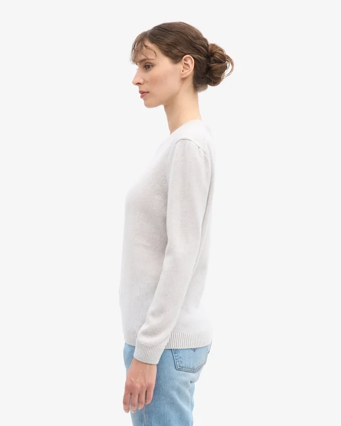 Jersey clásico de cuello redondo de lana merina para mujer - Mezcla de colores nieve