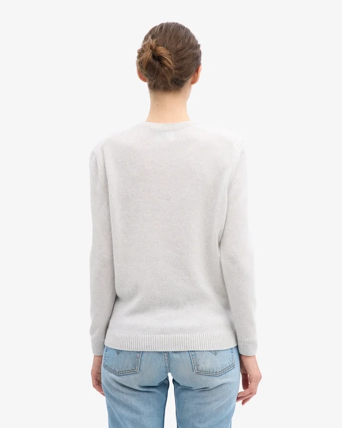 Jersey clásico de cuello redondo de lana merina para mujer - Mezcla de colores nieve