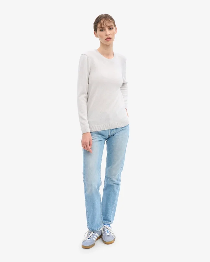 Jersey clásico de cuello redondo de lana merina para mujer - Mezcla de colores nieve