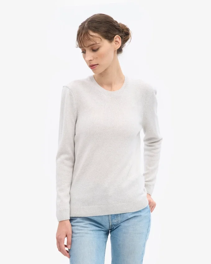 Jersey clásico de cuello redondo de lana merina para mujer - Mezcla de colores nieve