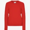Jersey clásico de cuello redondo de lana merina para mujer - Rojo mandarina