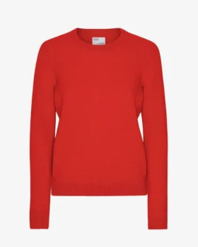 Jersey clásico de cuello redondo de lana merina para mujer - Rojo mandarina