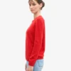 Jersey clásico de cuello redondo de lana merina para mujer - Rojo mandarina