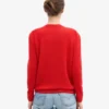 Jersey clásico de cuello redondo de lana merina para mujer - Rojo mandarina
