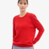 Jersey clásico de cuello redondo de lana merina para mujer - Rojo mandarina