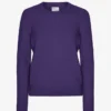 Jersey clásico de cuello redondo de lana merina para mujer - Violeta ultra
