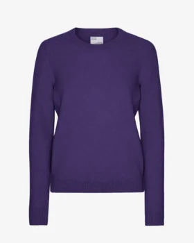 Jersey clásico de cuello redondo de lana merina para mujer - Violeta ultra