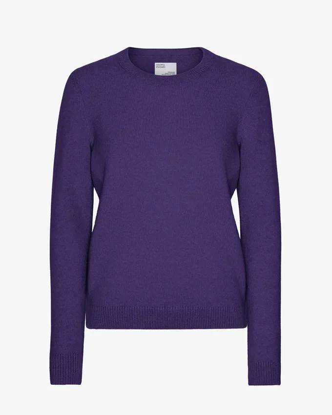 Jersey clásico de cuello redondo de lana merina para mujer - Violeta ultra