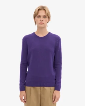 Jersey clásico de cuello redondo de lana merina para mujer – Violeta ultra