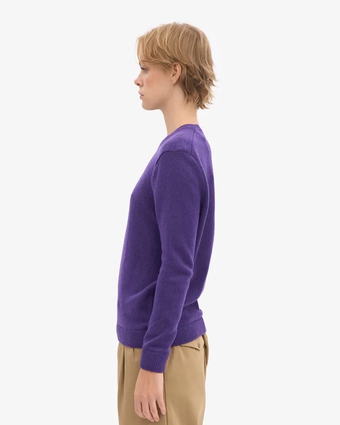 Jersey clásico de cuello redondo de lana merina para mujer - Violeta ultra