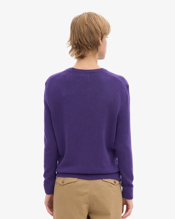 Jersey clásico de cuello redondo de lana merina para mujer - Violeta ultra