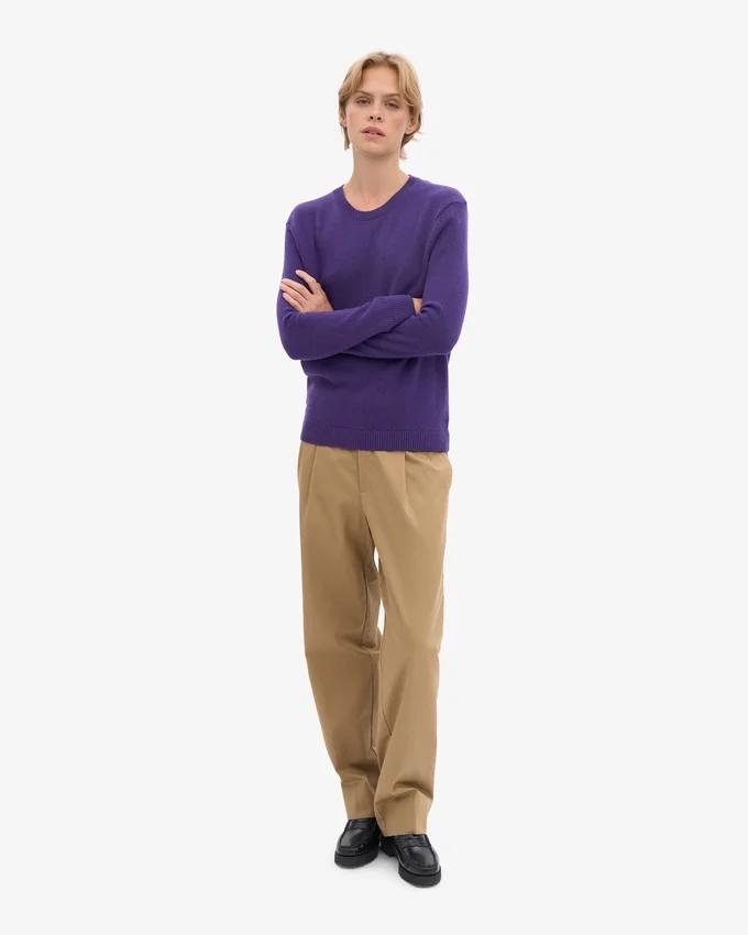 Jersey clásico de cuello redondo de lana merina para mujer - Violeta ultra