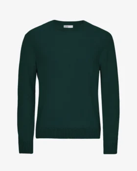 Jersey clásico de cuello redondo de lana merina - Verde esmeralda