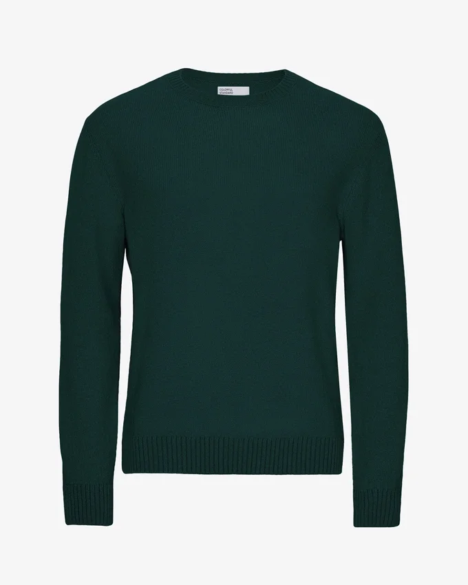 Jersey clásico de cuello redondo de lana merina - Verde esmeralda