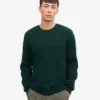 Jersey clásico de cuello redondo de lana merina - Verde esmeralda