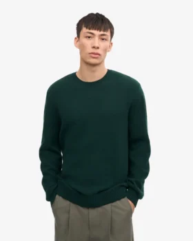 Jersey clásico de cuello redondo de lana merina – Verde esmeralda