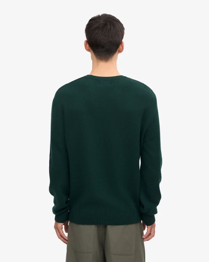Jersey clásico de cuello redondo de lana merina - Verde esmeralda