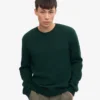 Jersey clásico de cuello redondo de lana merina - Verde esmeralda