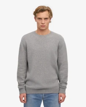 Jersey clásico de lana merina – Gris jaspeado
