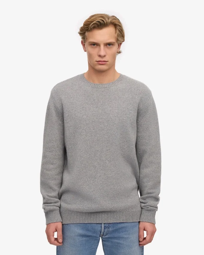 Jersey clásico de lana merina - Gris jaspeado