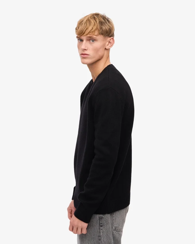 Jersey clásico de lana merina - Negro intenso