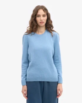 Jersey clásico de lana merina para mujer – Azul mar