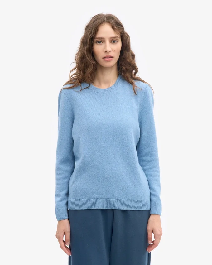 Jersey clásico de lana merina para mujer - Azul mar