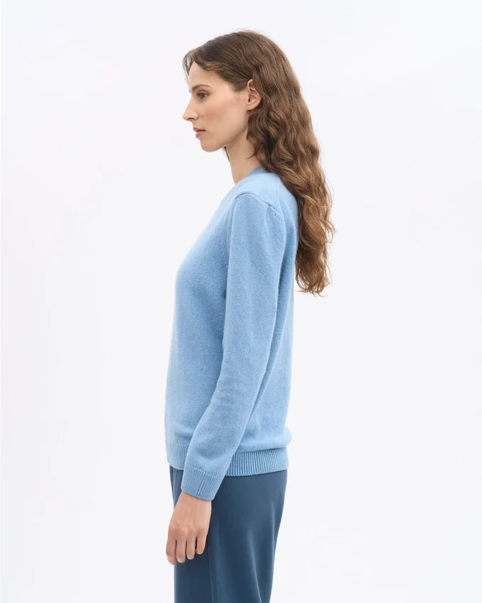 Jersey clásico de lana merina para mujer - Azul mar